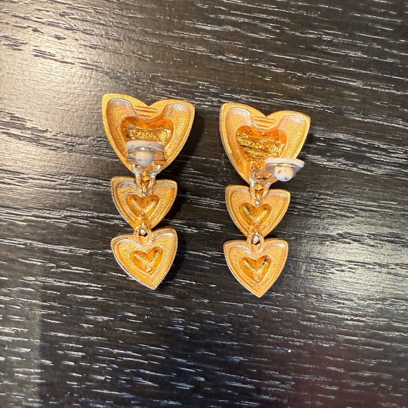 Escada Gold Heart Drop Clip on Earrings - Picture 5 of 6